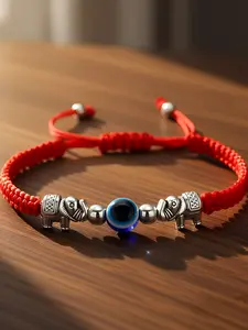 Elephant Guardian Braided Cord Adjustable Beaded Bracelet, Evil Eye Protection Lucky Charm, Unisex Fashion Ethnic Style Jewelry Gift
