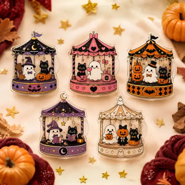 Halloween Cat Carousel Phone Grip, Magnetic Phone Stand, Cute Ghost Pumpkin Black Cat Phone Grip, Kawaii Fall Phone Accessory