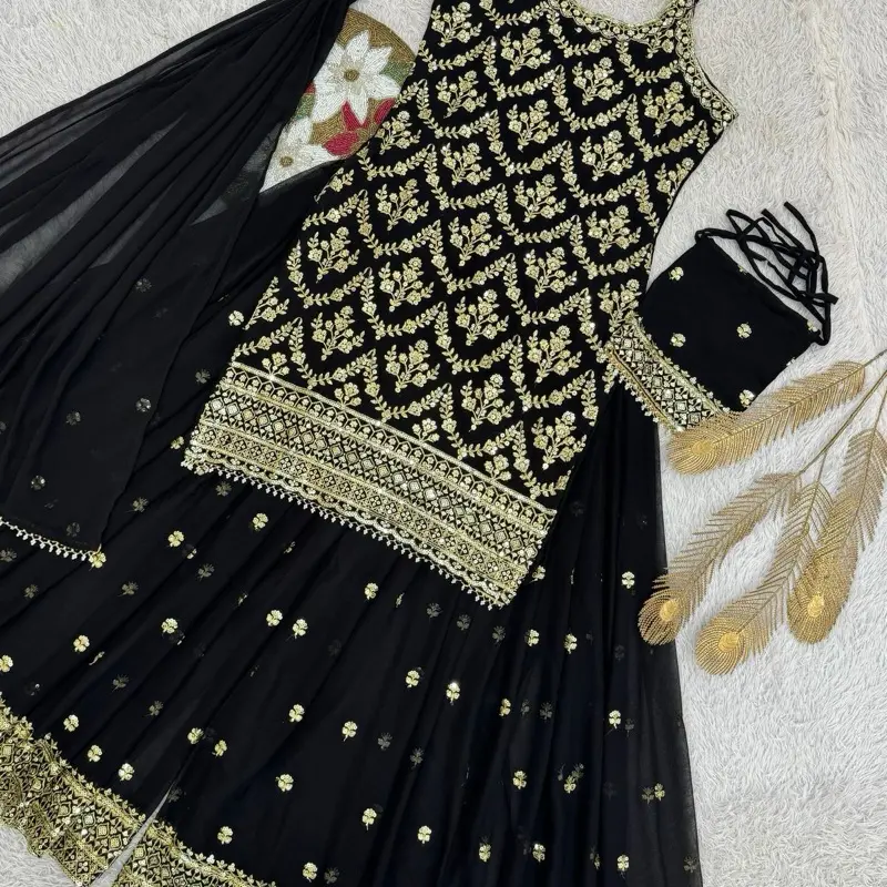 Beautiful Georgette sleeveless sarara set with potli bag Suits Womenswear