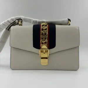 Pre-owned GUCCI leather shoulder bag white