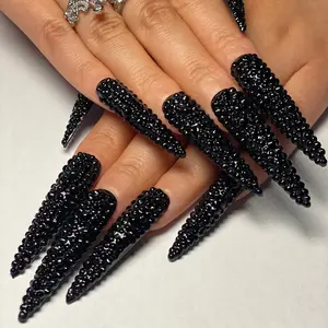 Simple M Collections 2.2'' Stiletto Long Press-On Nails 10PCS Handmade Acrylic with Glitter Accent Custom-Fit Reusable Salon-Quality Vegan Easy Apply Women's Nail Art Accessory