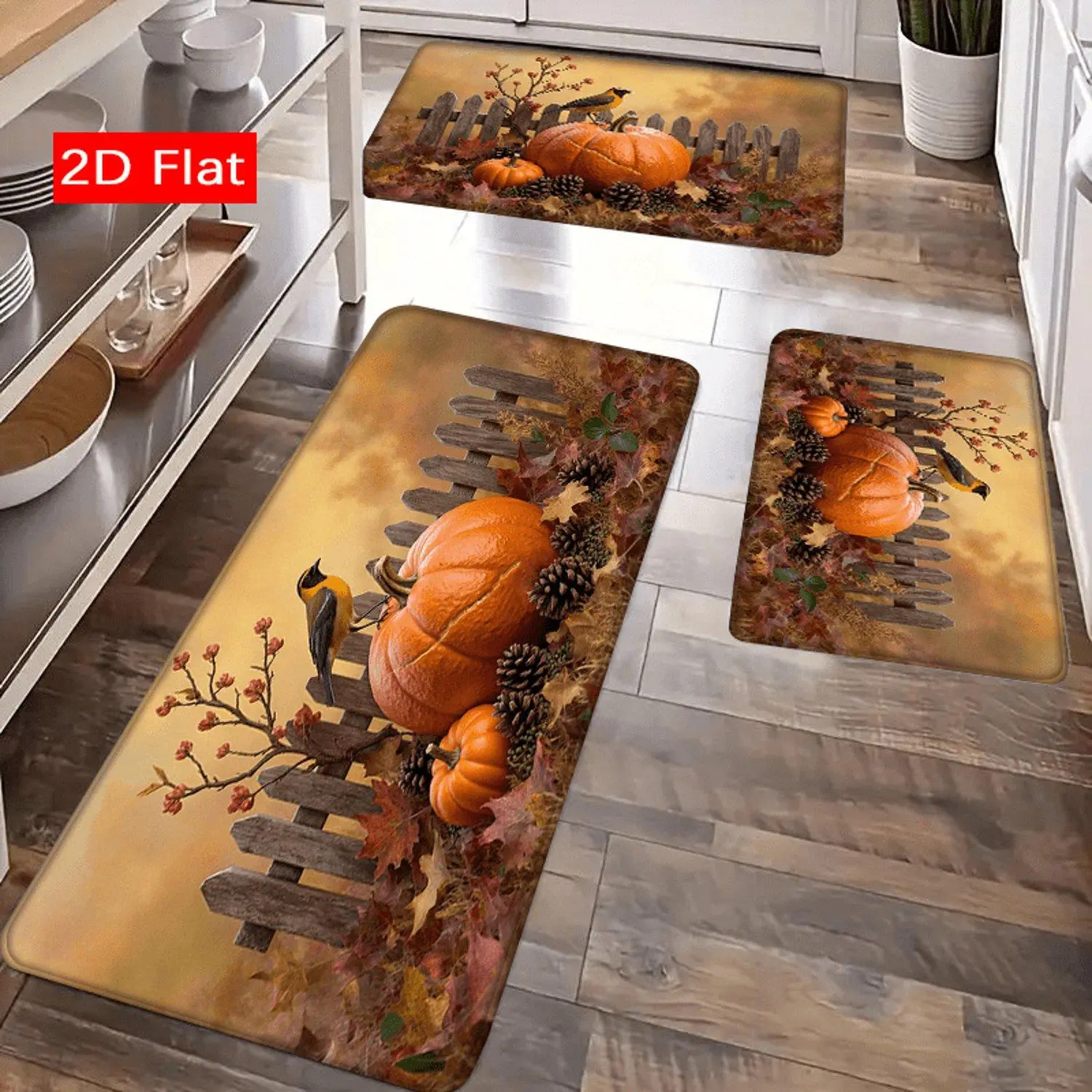 1pc 2D Flat Autumn Pumpkin Flannel Floor Mat, Lightweight Soft Comfortable Decor Rug for Kitchen, Porch, Entryway, Bedroom, Dining Area, Bathroom, Laundry Room and Doorway