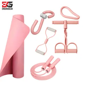 E.G 6-in-1 Pink Yoga & Fitness Kit for Women - Yoga Mat, Jump Rope, Resistance Bands, Toning Tube, Thigh Trainer, Stretch & Figure 8 Band - Home Workout Set for Beginners