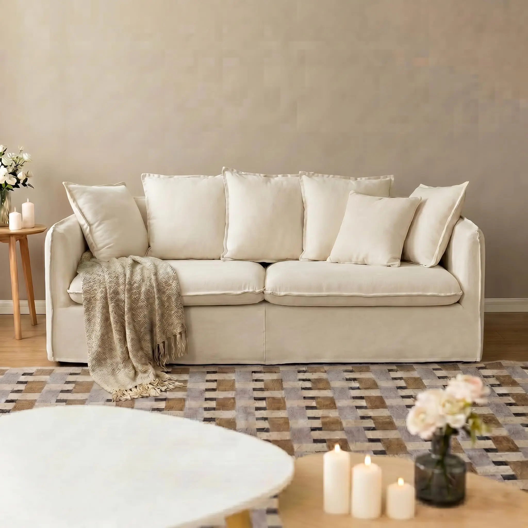 YESWOOD 2-3 Seater Couch for Living Room, 77.2“ L Slipcovered Sofa with Solid Wood Frame, Modular Sectional Sofa with Washable Beige Cover Supportive Cushions, Easy Assembly for Small Spaces Apartment Office