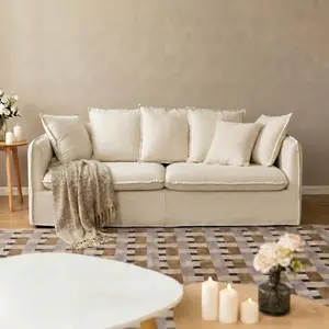 YESWOOD 2-3 Seater Couch for Living Room, 77.2“ L Slipcovered Sofa with Solid Wood Frame, Modular Sectional Sofa with Washable Beige Cover Supportive Cushions, Easy Assembly for Small Spaces Apartment Office
