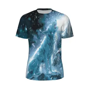 Unisex 3D Print T-Shirt Featuring Howling Wolf in Snowy Winter Landscape, Casual Outdoor Apparel for Adults, Perfect for Winter Festivities, Daily Wear & Nature Enthusiasts