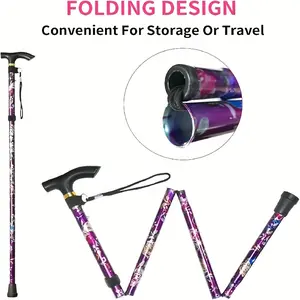 Adjustable Lightweight Aluminum Rod - Foldable, Ergonomic Handle, Floral Pattern, Ideal for Elderly and Adults, Portable for Storage or Travel