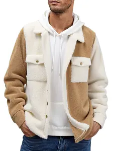 Men's Colorblock Contract Color Fluffy Fleece Front Double Pocket Button Jacket Menswear Coats jacket leather jacket