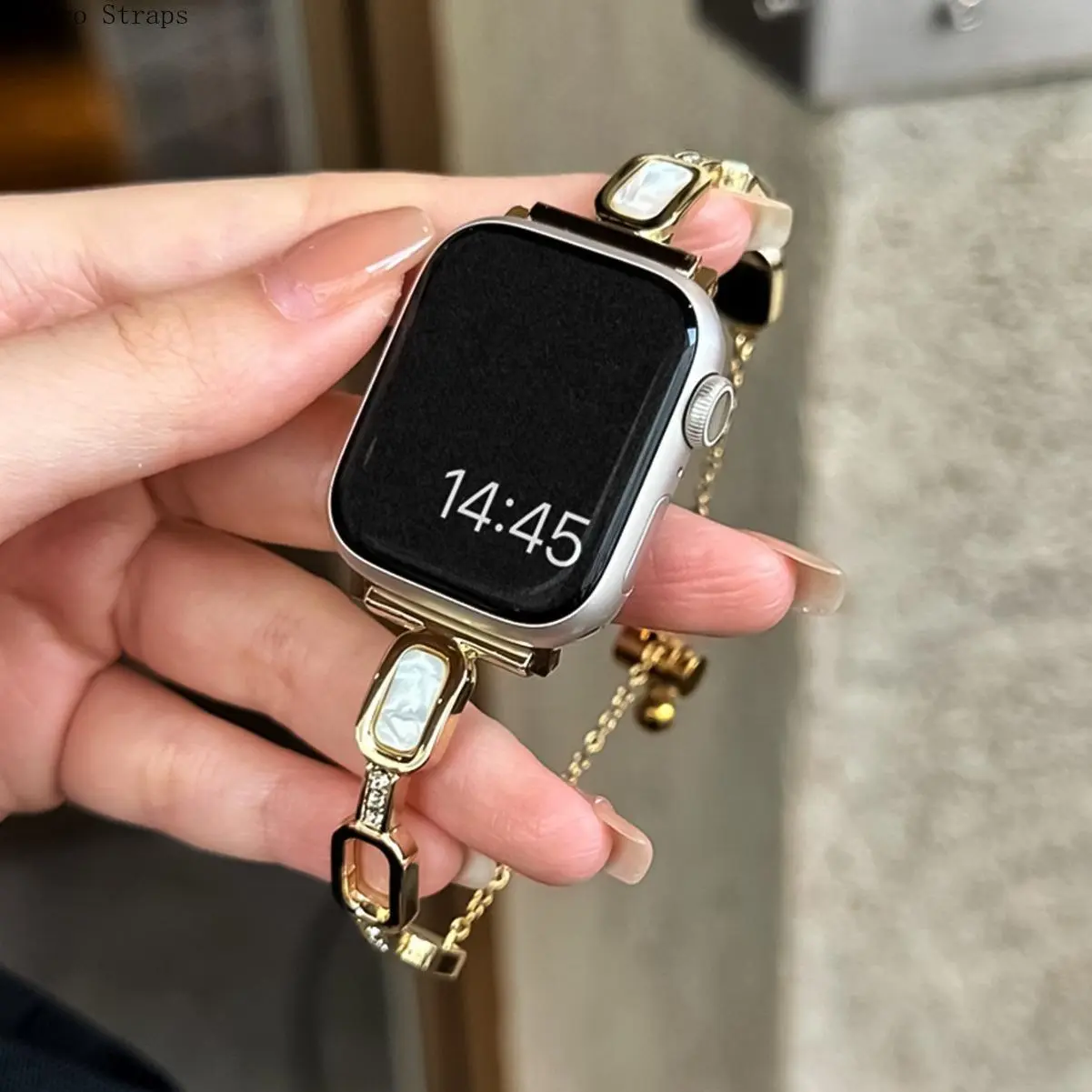 O-Shaped Marble Pattern Metal Apple Watch Band