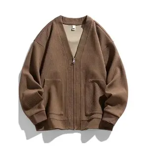 Autumn Men Jacket Coat Pockets Cardigan Sweater Oversize Black Zipper Loose Male Business Simple Thin Menswear Knitwear