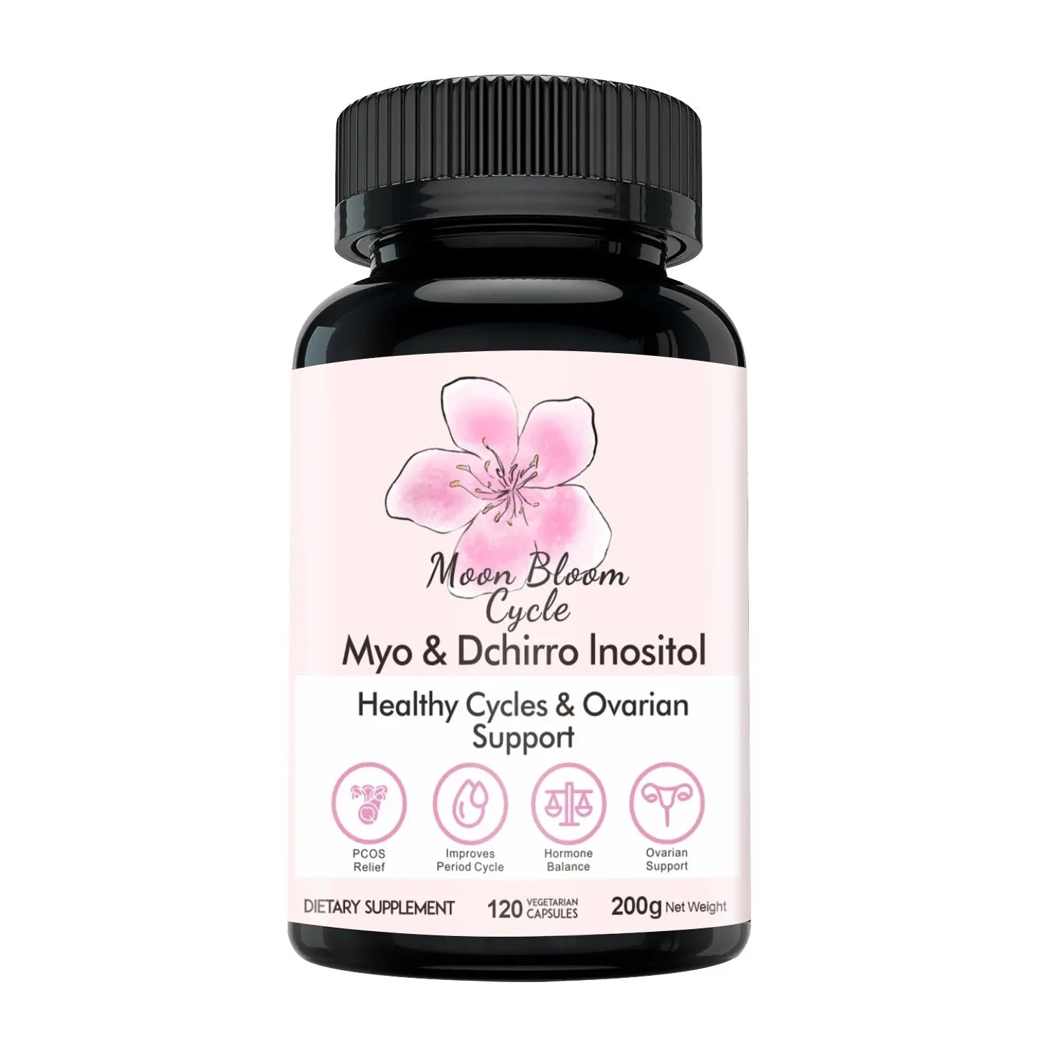 Moon Bloom Cycle 40:1 Myo-Inositol & D-Chiro-Inositol Capsules with CoQ10, Magnesium Glycinate, Vitamin D3, Folate, B6 & B12
