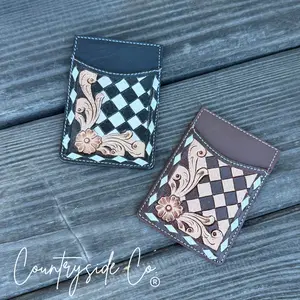 Checkered Tooled Leather Credit Card Holder Checkered Tooled Leather Credit Card Holder