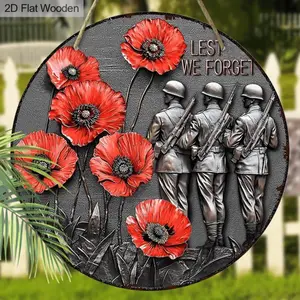 Aluminum Military Tribute Sign, 2D Flat Sign with Soldier Silhouette, Round Memorial Day Decor for Porch/Wall/Office, Handmade Veterans Day Gift