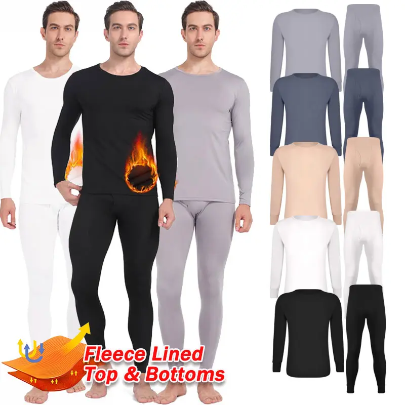 Men Thermal Underwear Set,Winter Long Sleeve Round Neck Top & Bottom, Men Fleece Long Johns Set, Men Sleepwear Pajamas Set