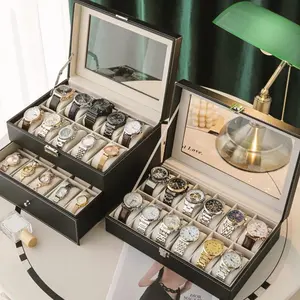 Leather Watch Storage Box Organizer, Modern Design Multi-Compartment Jewelry Holder, Durable Leather Material, Ideal Gift for Watches & Accessories, Watch Protector