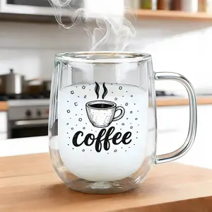 1PC Insulated Double-Walled High Borosilicate Reusable Durable Glass Cup with Handle,large Capacity Clear Coffee Mug for Hot & Cold Beverages Drinks for Men Women,Perfect Birthday Gift,Travel-Friendly, kitchen Bar Settings,Home Office Water Cup