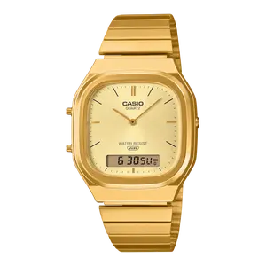 Casio Vintage Gold Retro Watch AQ240E-9A, Classic Analog Digital Unisex Watch, Dual Time, Square Face Casio Vintage Gold Retro Watch AQ240E-9A, Classic Analog Digital Unisex Watch, Dual Time, Square Face