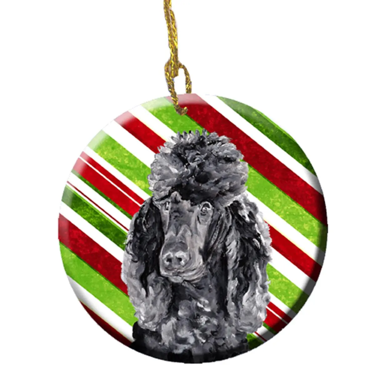 Black Standard Poodle Candy Cane Christmas Ceramic Ornament