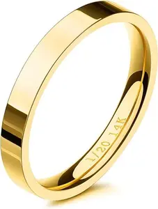 3mm 14K Gold Filled Rings for Women Girls Dainty Gold Stacking Stackable Band Thin Gold Thumb Pinky Finger Ring Non Tarnish Comfort Fit Size 4 to 11