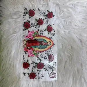 La Virgen 16 Onz UVTF Wraps with Elegant Red Roses and Green Leaves Design for Religious Art