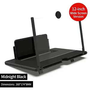12" Mobile Phone Screen Magnifier HD 3D Amplifier for Smartphones Ideal for Movies Video Playback Foldable Design Midnight Black