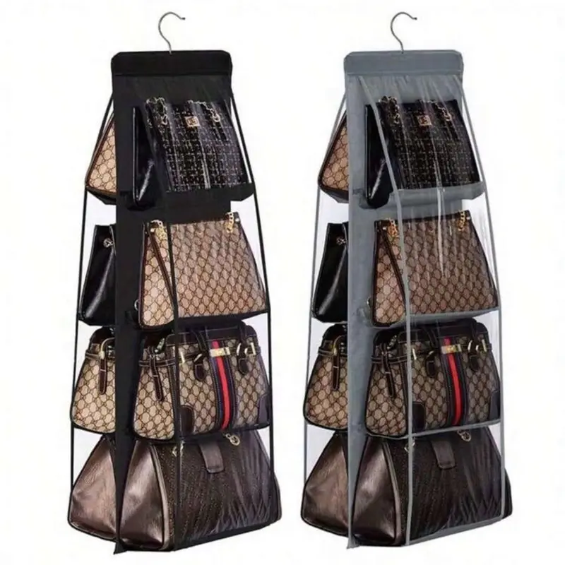 1pc, 8 Pockets Hanging Purse Handbag Organizer Clear Hanging Shelf Bag Collection Storage Holder Purse Bag Wardrobe Closet Space Saving Organizers