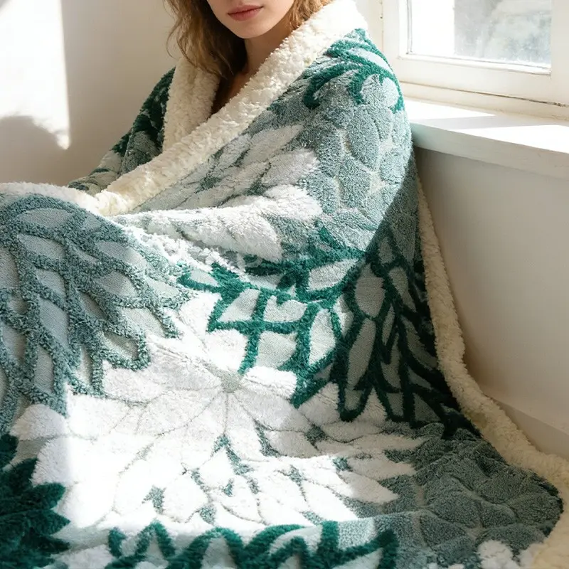 Elegant Embroidered Velvet Blanket, High-Quality Durable Easy Care, Pet Friendly, Soft Warm All-Season Throw for Bedroom Living Room
