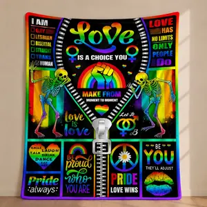 LGBT Pride Rainbow Skeleton Flannel Blanket, Contemporary Style, All-Season Polyester Throw for Pride Gifts