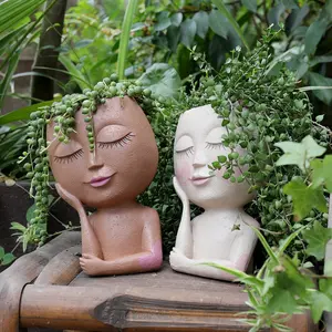 Cute Creative Girl With Lashes Character Resin Flower Ceramic Pot Vase