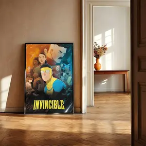 Invincible Superhero Animated Series Canvas Print, Mark Grayson & Omni-Man Group Wall Art, Decor for Living Room, Bedroom, Game Room, Dorm, Office, Man Cave