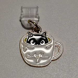 Cat in CoffeeMug Dust Plug for Kindle Android Phone Charm USB-C Cellphone Smartphone
