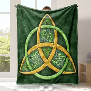 1pc Charming Celtic Knot Flannel Throw Blanket - All-Season, Hypoallergenic, Digital Print, Machine Washable, Polyester, Knitted, 200-250gsm, Multi-Purpose Cozy Bedding