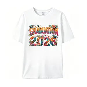 Carpesun 2026 3D Oil Painting Texture Graduation T-shirt Comfortable Colorful Flower Pattern Graduation T-shirt Colorful 3D Illustration Print Graduation Gift 2026 Fashionable Graduation Season Women's Shirt
