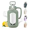 WINSA 64oz Half Gallon Reusable Glass Water Bottle - Leakproof, BPA-Free Drinkware with Lid, Handle Grip, Time Markers, Silicone Sleeve, Dishwasher Safe for Gym, Hiking