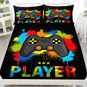 Game Bedding Set (1 Fitted Sheet + 2 Pillowcases), Modern Style, Suitable for Dorms, Bedrooms, Hotels, All Seasons, No Fillers