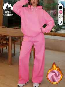 Women's Cotton Hoodie & Drawstring Sweatpants Set, Aesthetic Casual Fall Winter, Comfortable Breathable Two-Piece, Fruits Vegetable Pattern, Fit