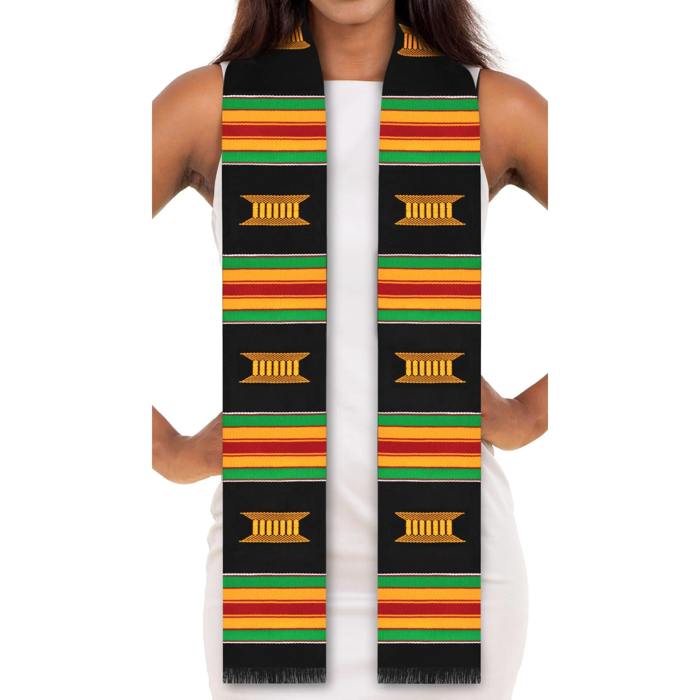 Authentic Handwoven Black Kente Cloth Graduation Stole (Black)