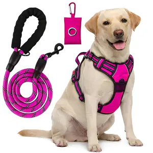 3-in-1 No-Pull Dog Vest Harness and Leash Set with Poop Bag Holder - Reflective, Adjustable, Escape-Proof for Small, Medium, Large Dogs safe Plush Corduroy Pet Harness