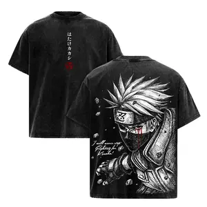 Kakashi Hatake T-Shirt Washed – Naruto Anime Manga Copy Ninja Graphic Double Printed Tee, Menswear Heavy Cotton Unisex Oversize Streetwear Vintage Edition