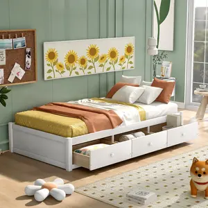 Dreamzon Twin Size Platform Storage Bed with 3 Drawers,White
