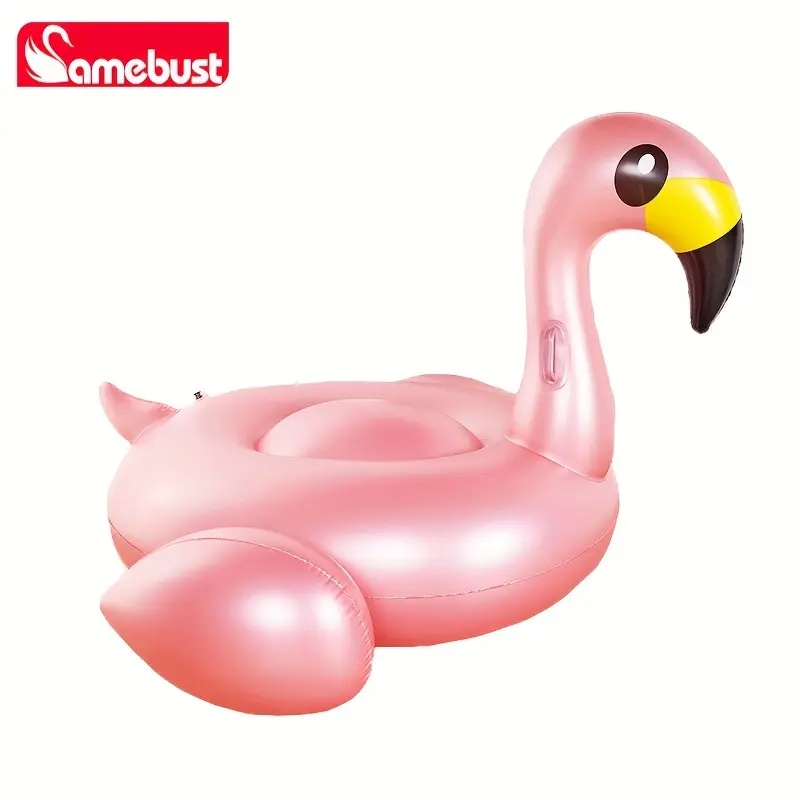 SummerVibes Rose Gold Flamingo Inflatable Pool Float, Large Swim Ring for Adults, Summer Pool Party Floatie for Beach Lake Vacation