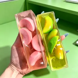 3-Style Fake Fruit Box Squishy Hobby Gift Toy, Peach, Watermelon & Honeydew Melon Shapes, Soft TPR Fidget Squeeze Toy, Perfect Small Present for Squish Lovers on Birthdays & Holidays