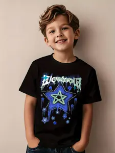 1Unisex Kids' T-Shirt with a Trendy "IVENSAVOUL" Letter Design, Perfect for Summer Wear. The Fabric Is Sweat-Absorbent, Breathable, And Gentle on The Skin, Maintaining Its Color Even After Multiple Washes. It'S Versatile And Stylish, Sweat-Resistant