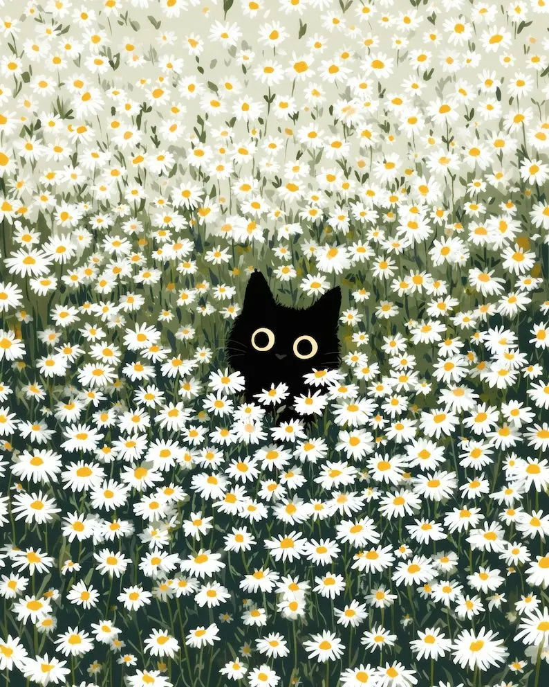 [SALE UP TO 50% + FREE SHIP]  Black Cat Daisy Meadow poster