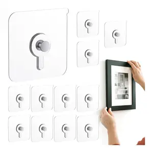 12PCS Adhesive Picture Hangers Heavy Duty, Nail Free Wall Hooks 20lbs Transparent Sticky Hooks for Frames Bathroom Kitchen
