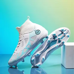 Women's Colorblock Lace Up High Top Sport Football Boots, Training Sport Comfortable Soccer Cleats, Soft Football Shoes for All Seasons Football Field Boots