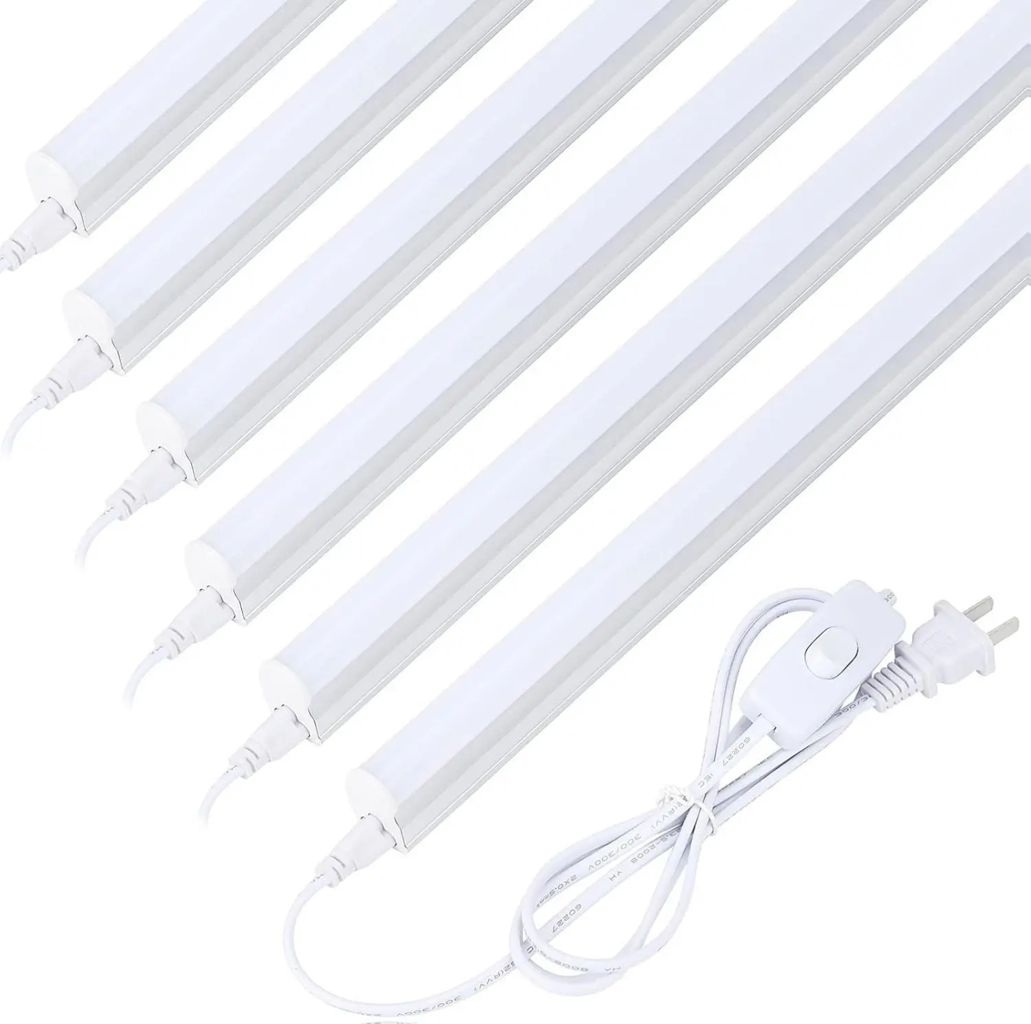 (6 Pack) LED T5 Integrated Single Fixture, 4FT 2400lm, 6500K Super Bright White, 22W Utility LED Shop Light, Ceiling and Under Cabinet Light,Tube Lights for Garage, Corded Electric with ON/Off Switch