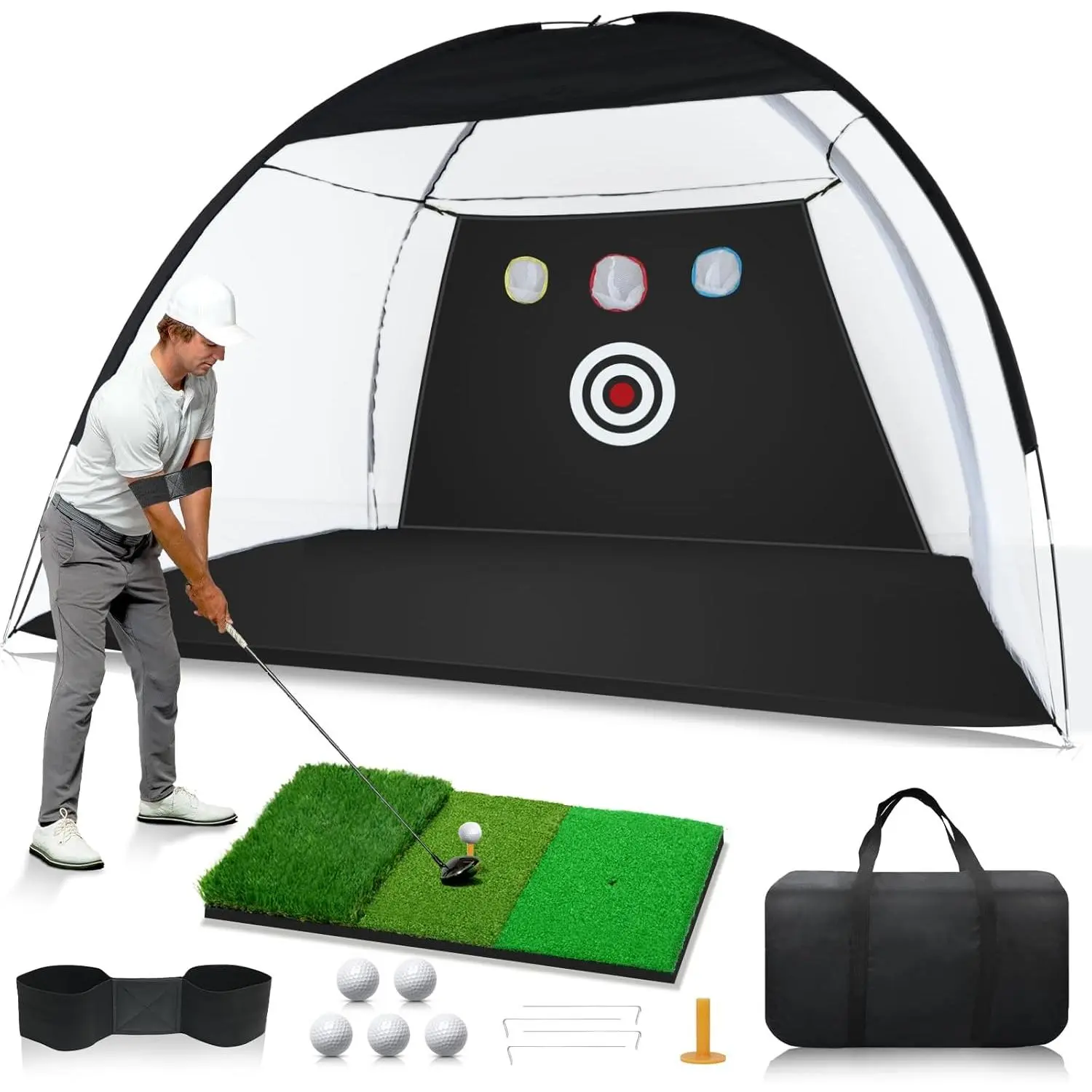 Golf Net: 10 x 7ft Golf Hitting Practice Net for Backyard Driving, Indoor & Outdoor Chipping  Net with Mat, Targets & Balls, Ideal Gifts for Him Men Dad Husband Grandpa Boys Golfers
