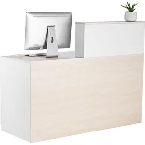 VEVOR Reception Desk, 62 Inch Rectangular Front Counter Table, Office Reception Desk Front Retail Counter with LED Light, for Checkout, Lobby, Beauty Salon and Office, Black BrownVEVOR Super Brand Day