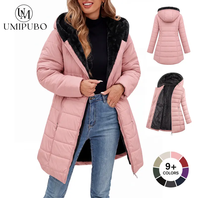 UMIPUBO Women's Long Sleeve Windproof Fur Warm Slim Fit Down Outerwear - Waterproof Full Zip Ski Coat with Zipper Closure, Casual Commuting Womenswear Jackets